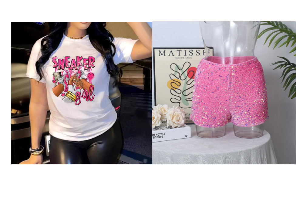 Round Neck Pullover Short Sleeve Letter Printed Cropped Shorts Women's Top T-shirt Suit