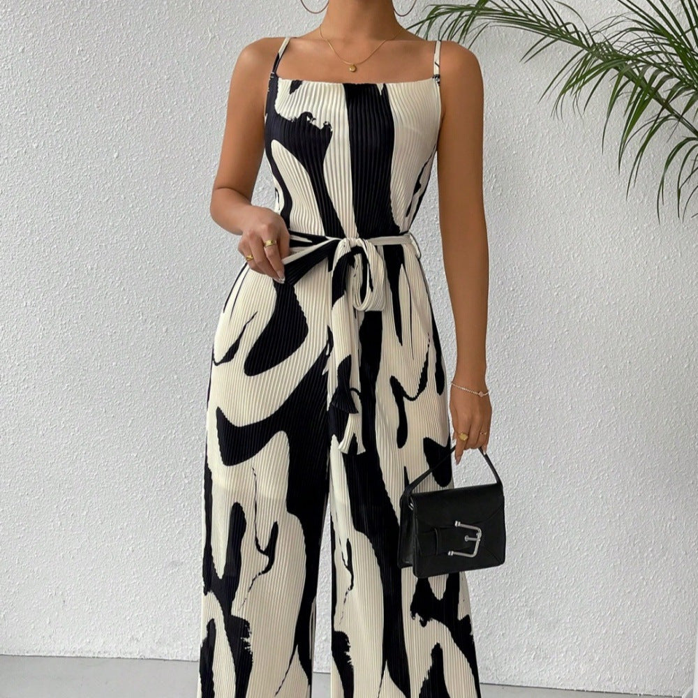Printed Loose Women's Sleeveless Suspender Jumpsuit