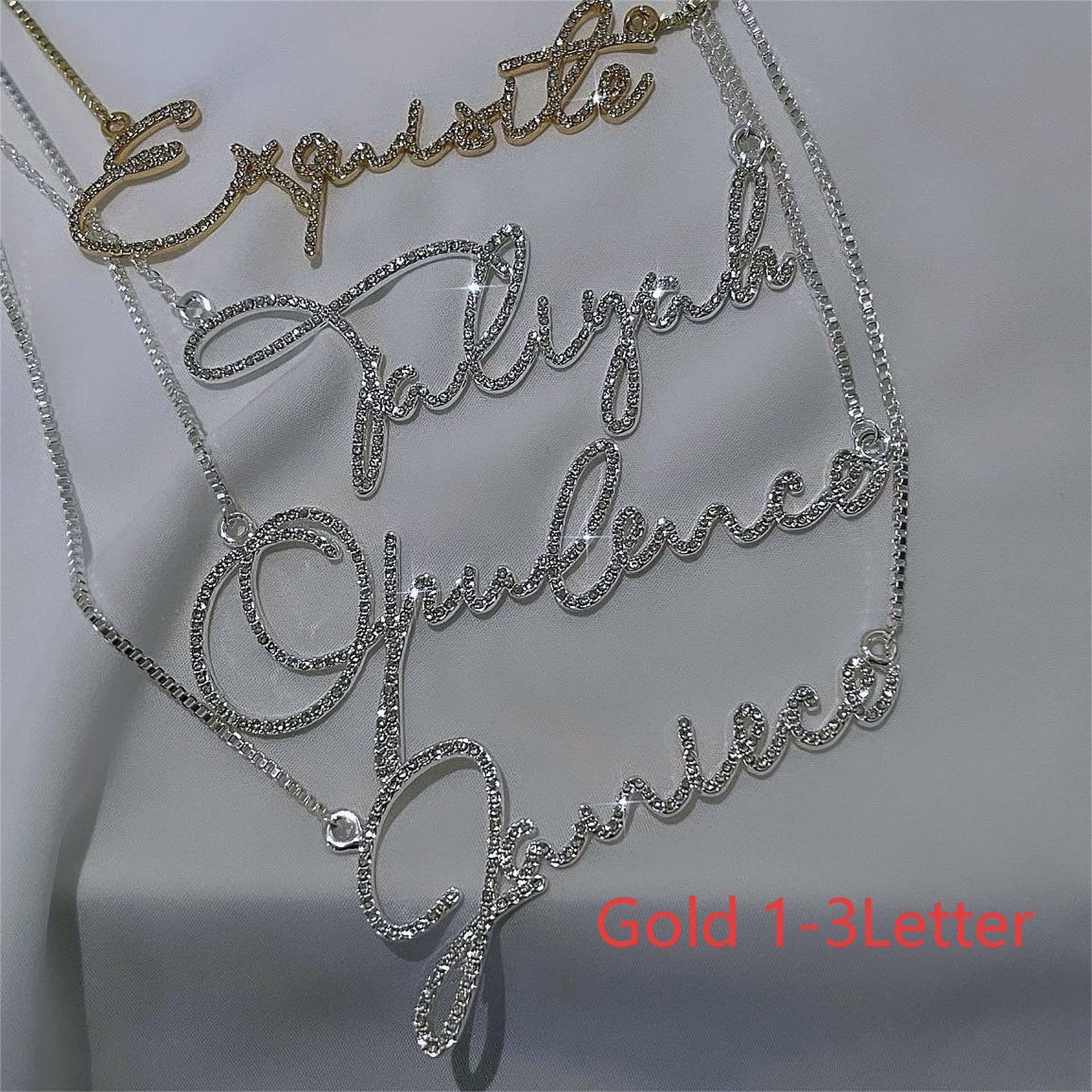 Name Necklace Stainless Steel English Letter Name Diamond-studded Necklace