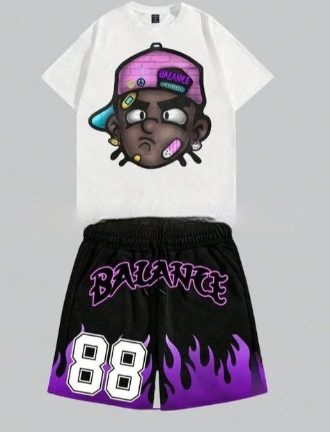 Hell Star Letter Print Short-sleeve T-shirt Shorts Set