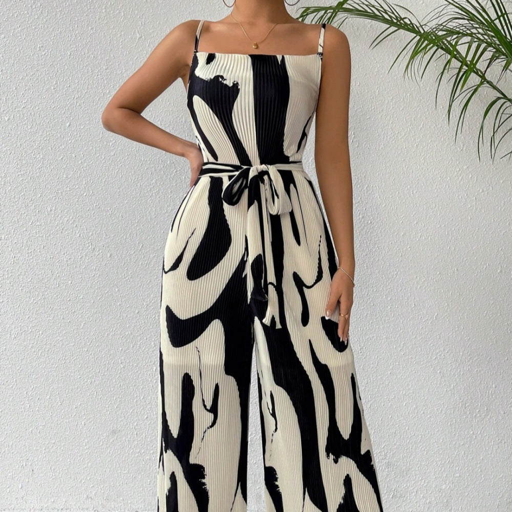 Printed Loose Women's Sleeveless Suspender Jumpsuit