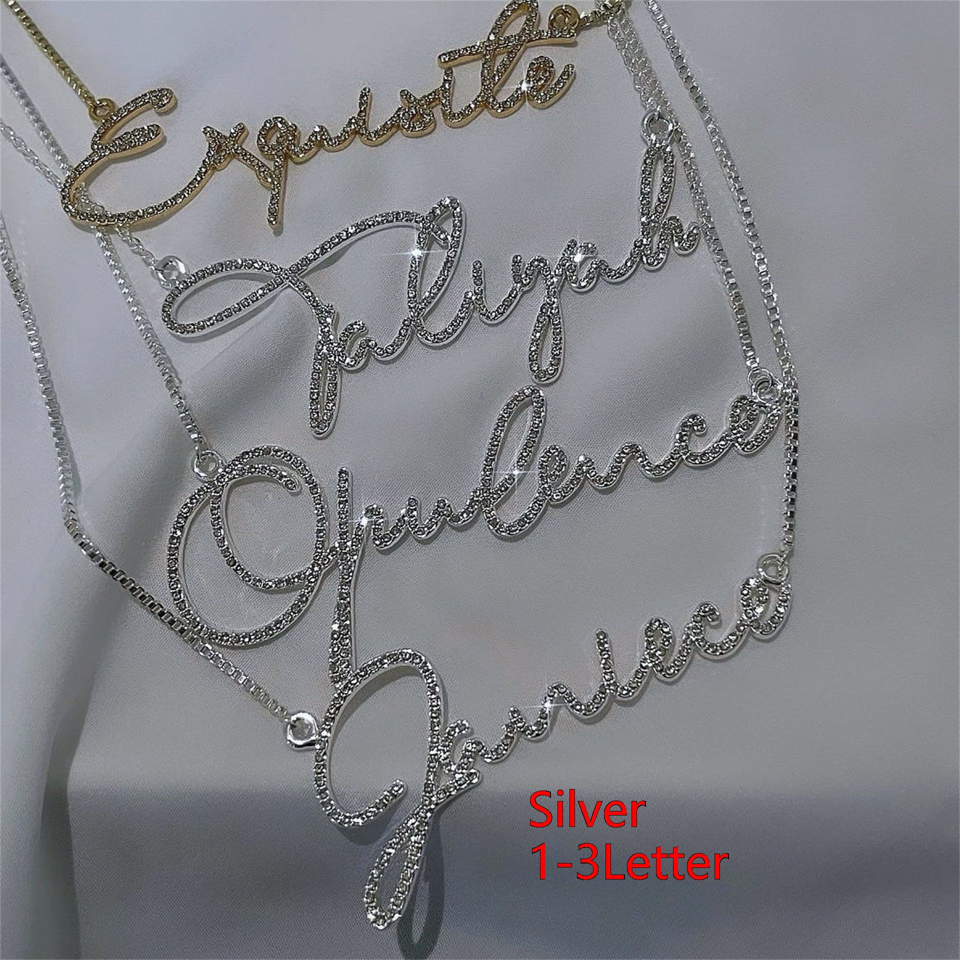 Name Necklace Stainless Steel English Letter Name Diamond-studded Necklace