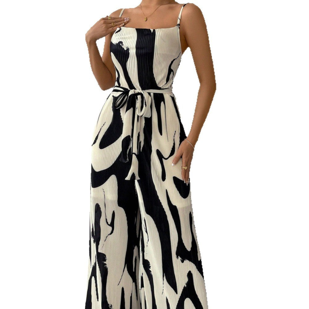 Printed Loose Women's Sleeveless Suspender Jumpsuit