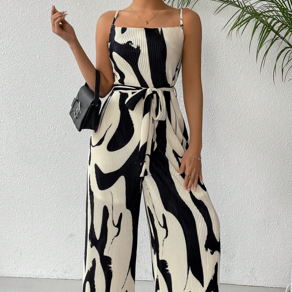 Printed Loose Women's Sleeveless Suspender Jumpsuit